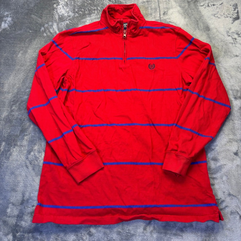 Chaps Red Blue Striped Quarter Zip Pullover Sweatshirt Men's Size Medium